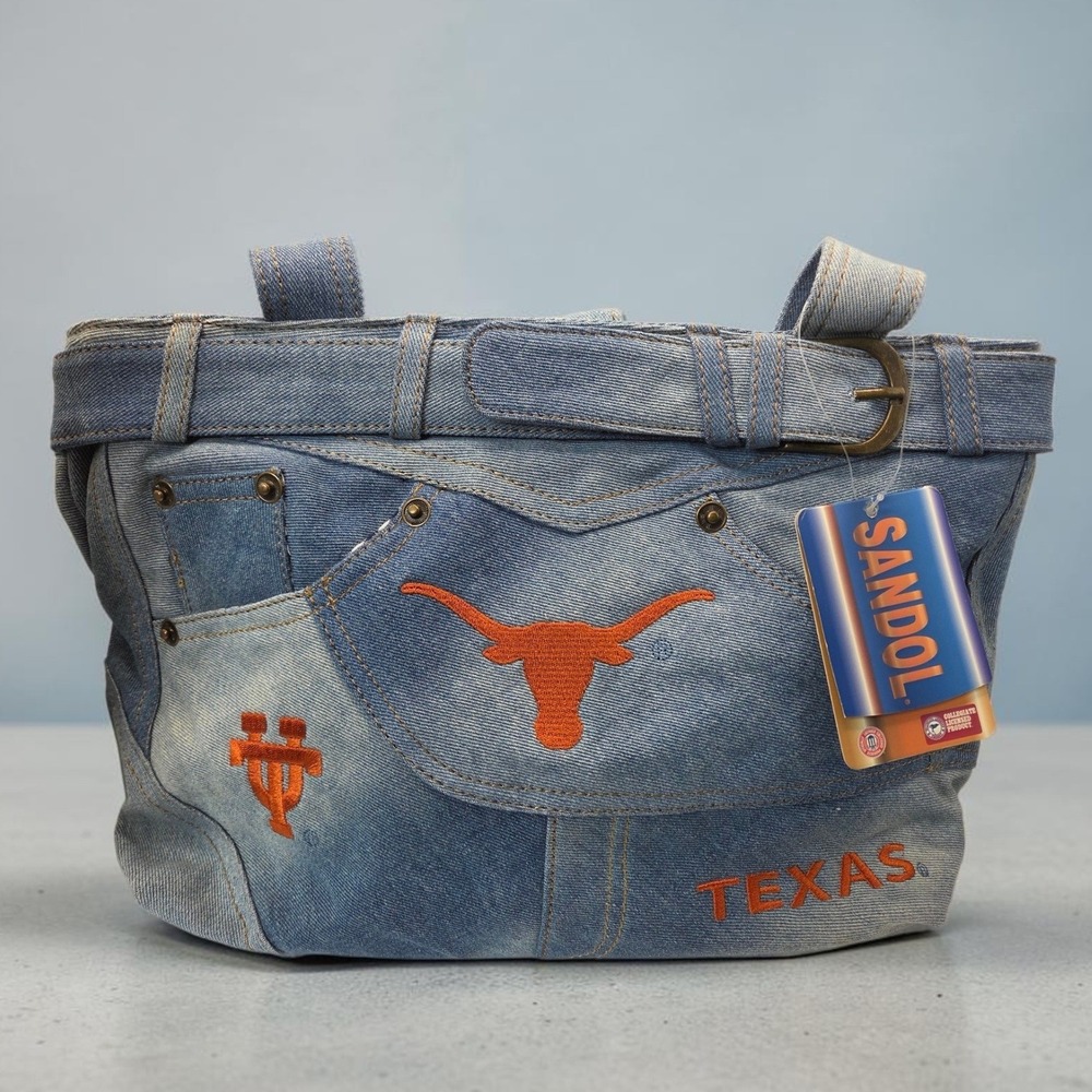 Sandol Texas Longhorns Denim Tote Bag Blue Orange Embroidered NCAA Collegiate UT